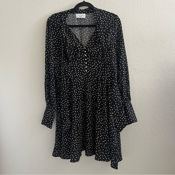 CISTAR M Black White Polka Dot Bow Tie Dress Large - Picture 2 of 8